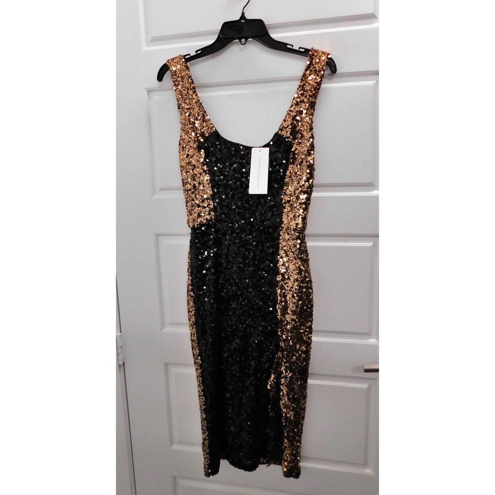 New French Connection Dress Copper Black Sequin Sleeveless Cocktail Dress sz 8